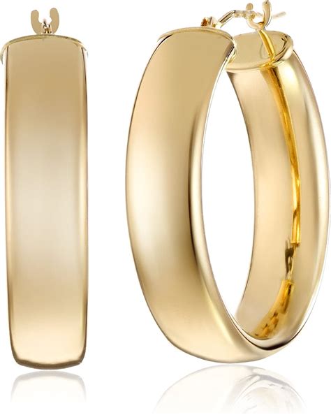 14k Yellow Gold Polished Wedding Band Hoop Earrings Amazon Co Uk
