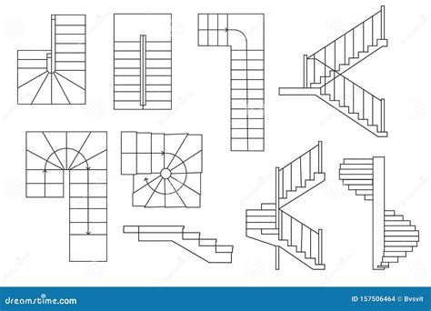 Drawing Stairs Stairway Top View And Sectional View Architectural