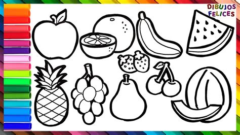Cómo Dibujar Y Colorear 10 Frutas 🍉🍊🍇🍌 Dibujos Para Niños Youtube