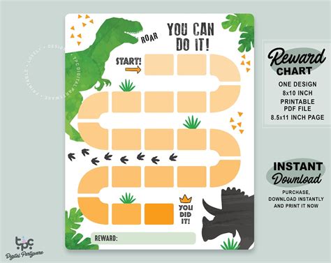 Printable Dinosaur Reward Chart Dinosaur Kids Behavior Chart Etsy