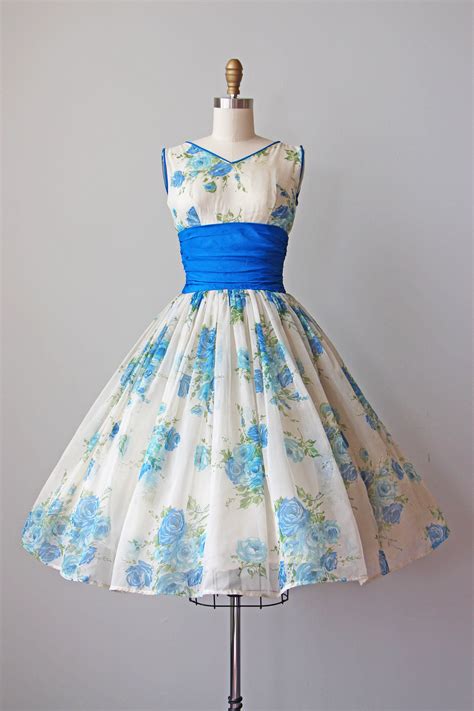 1950s Dress Vintage 50s Dress Stunning Sapphire Blue Rose Etsy