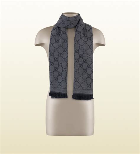 Gucci Gg Jacquard Pattern Knit Scarf In Gray For Men Lyst