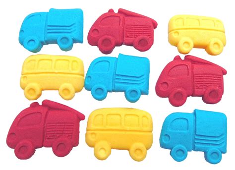12 Novelty Vegan Mix of Trucks Cupcake Toppers Decorations