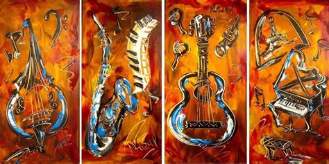 4 Canvases Art By Mark Kazav Jazz Music Mixed Media By Mark Kazav