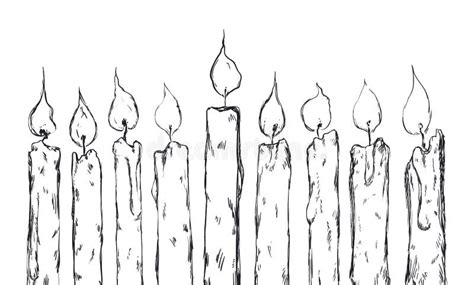 Drawing Of Nine Lighted Candles For Hanukkah Vector Illustration Stock