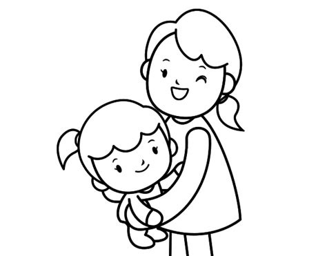 Dibujo De Abrazo Con Mamá Para Colorear Dibujos De Abrazos Dibujo