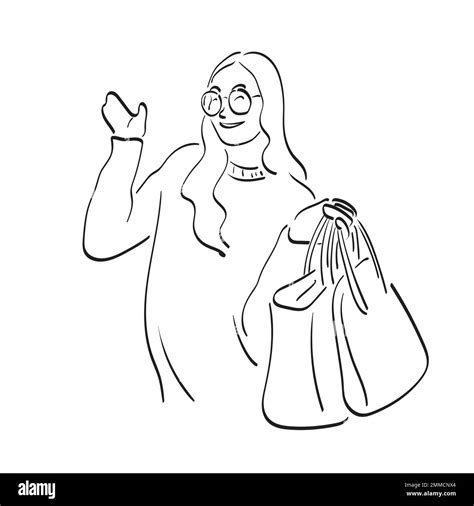 Half Length Of Woman With Glasses Presenting On Blank Space With Handbag In Her Hand