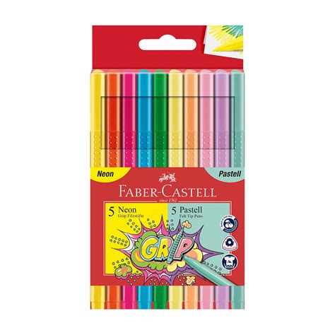 Faber Castell Felt Tip Pens Grip 5 Colors Neon And 5 Colors Pastel