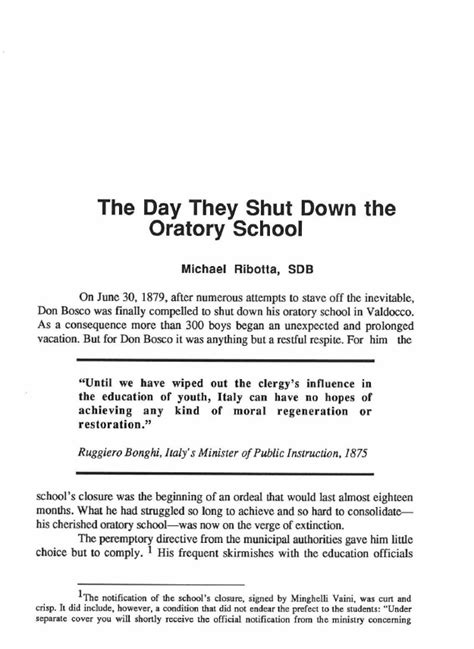 The Day They Shut Down The Oratory School Journal Of Salesian Studies