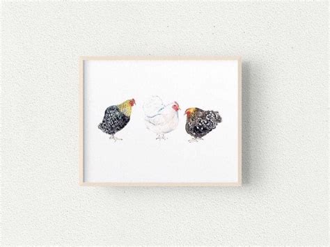 Chickens Print Black And White Hens Watercolour Print Etsy