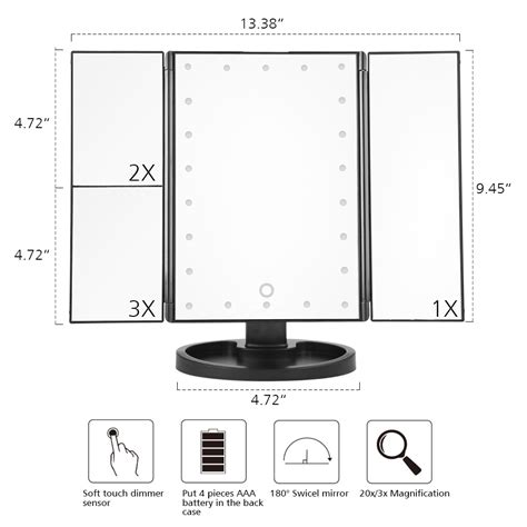 This makeup mirror arrives as the knight in shining armor, aiming to give you the look you desire! LED Touch Screen 22 Light Makeup Mirror 1X/2X/3X/10X ...