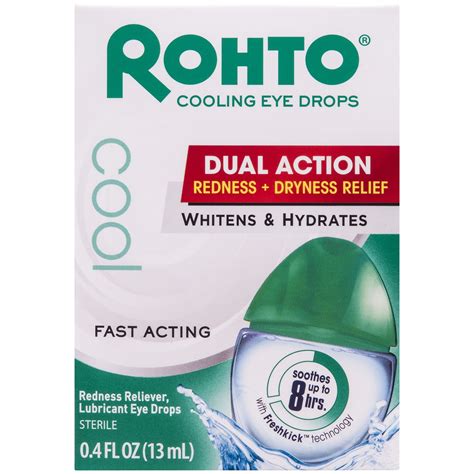 Rohto Cool Eye Drops Dual Action Redness Dryness Relief 04 Oz