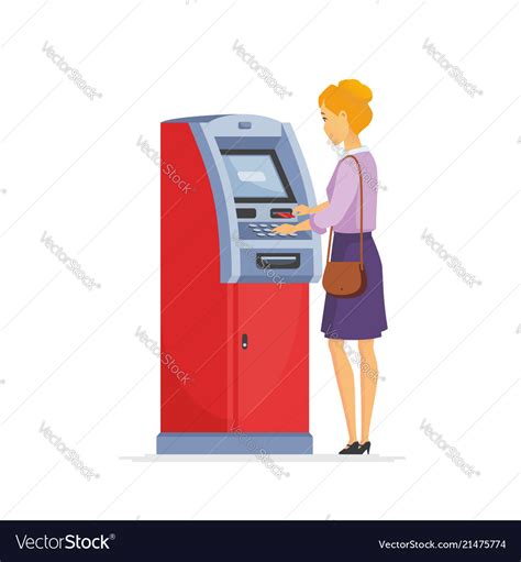 Young Woman Using Atm Cartoon People Characters Vector Image