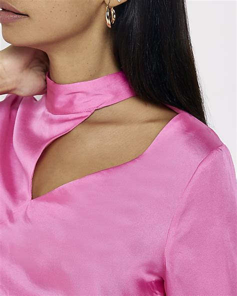 Pink Satin Cut Out Blouse River Island