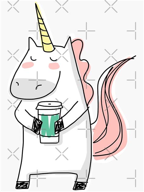 Unicorn Holding A Coffee Cup Sticker By Happycatprints Redbubble