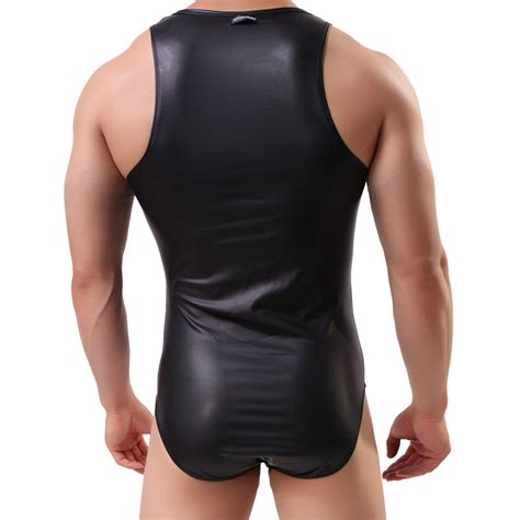 herren herren kunstleder wetlook body overall bodysuit boxershorts unterwäsche ebay