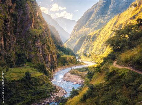 Colorful Landscape With High Himalayan Mountains Beautiful Curving