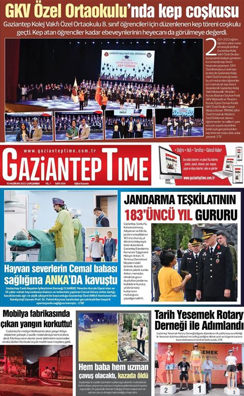 15 Haziran 2022 tarihli Gaziantep Time Gazete Manşetleri