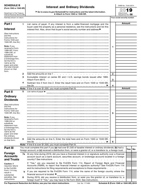 Taxpayers can use it to file their annual income tax return. IRS Form 1040 (1040-SR) Schedule B Download Fillable PDF or Fill Online Interest and Ordinary ...