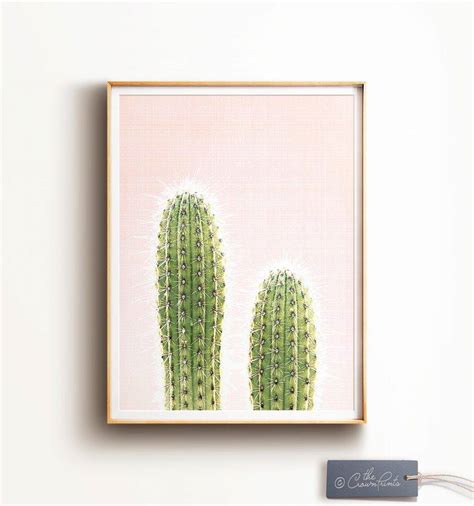 Cactus Wall Art Pink And Green Minimalistcactus Printnature Print