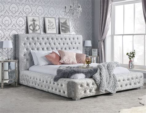 King Size Grey Velvet Bed Lambeth Grey Velvet Chesterfield Sleigh Bed Frame Double King Size