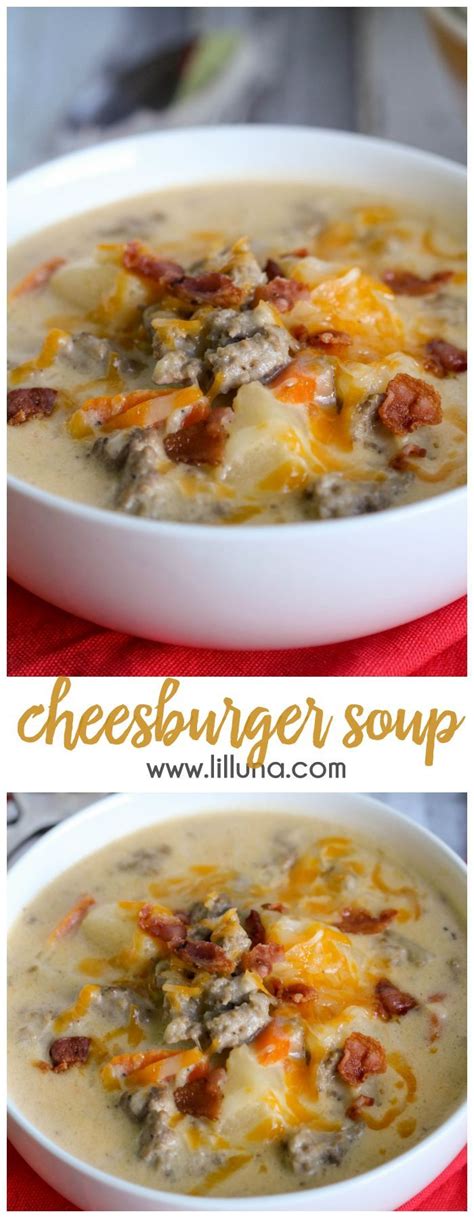 Bacon and cheese, tomato, onion, garlic and even some potato is simmered in chicken broth with some basic seasonings. Hearty Crockpot Cheeseburger Soup Recipe | Lil' Luna | Recipe | Recipes, Cheeseburger soup, Soup ...