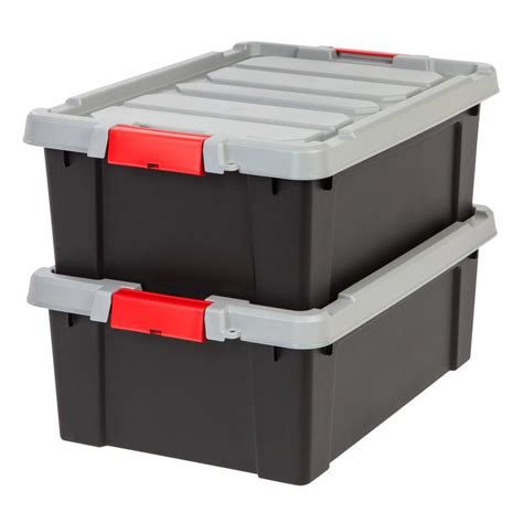 This large heavy duty 79 litre storage box with lid is ideal for storing power tools or extension leads in the garage or garden shed. IRIS 82 Qt. Remington Weather Tight Store-It-All Storage ...