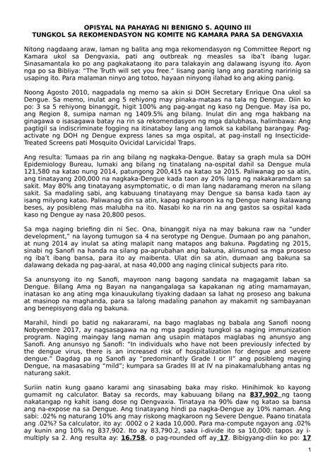 Hawks, game 1 final score: Noynoy Aquino's long Tagalog "report" on Dengvaxia an ...