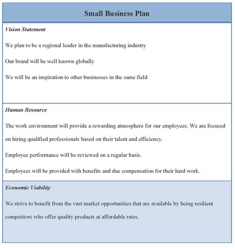Your local bank's venture funding department? Small Business Plan, Format of Small Business Plan Template | Sample Templates