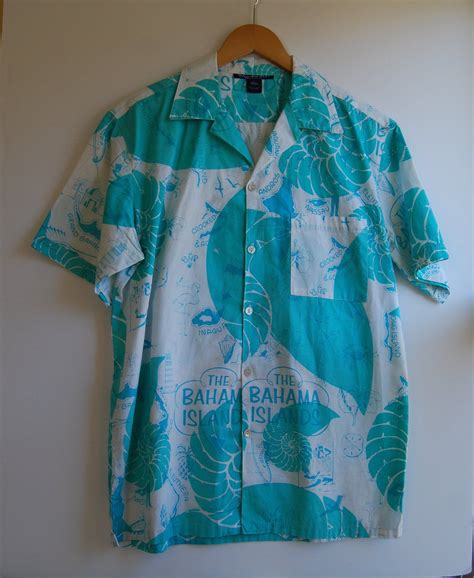 Vintage Bahamas Mens Shirt Rare Bahama Shirt Turquoise And White Mens