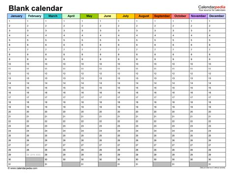 • the monthly calendar 2021 with 12 months on 12 pages (one month per page, us letter paper format), available in ms word doc, docx, pdf and jpg file formats. Blank Calendars - free printable Microsoft Word templates