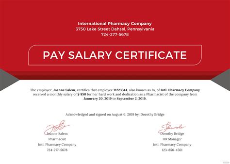 Free Salary Pay Certificate Template in Microsoft Word, Microsoft
