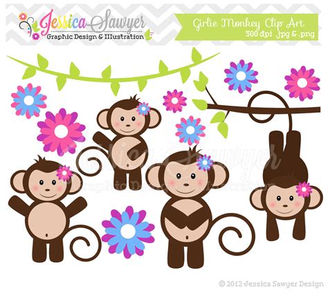 Instant Download Girl Monkey Clip Art Jungle Clipart Etsy