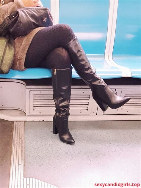 sexycandidgirls top candid milf in black pantyhose and knee high boots subway creepshot