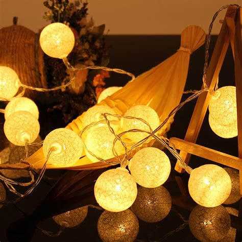 20 Led Battery Operated Cotton Ball String Decor String Lights With