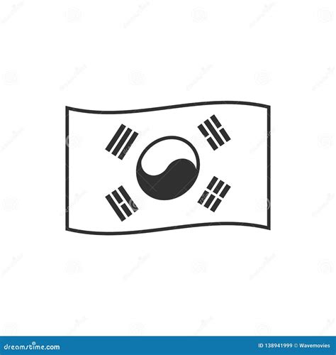 South Korea Flag Icon in Black Outline Flat Design Stock Vector