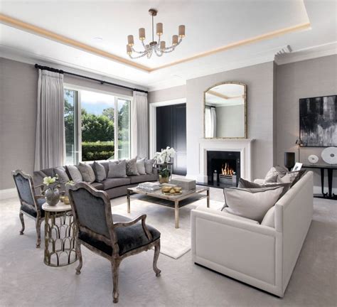 Luxury Monochromatic Grey Living Room Decor With White Sofa