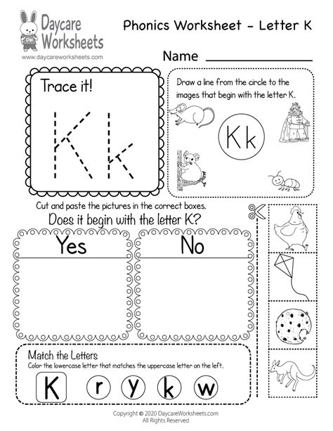 There are a couple of different types of letters. Free Letter K Phonics Worksheet for Preschool - Beginning ...