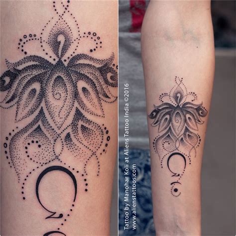 Dotwork tattoos are really getting popular these days. Lotus Dotwork Tattoo - Aliens Tattoo