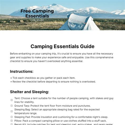 Free Camping Essentials Checklist Template Edit Online And Download