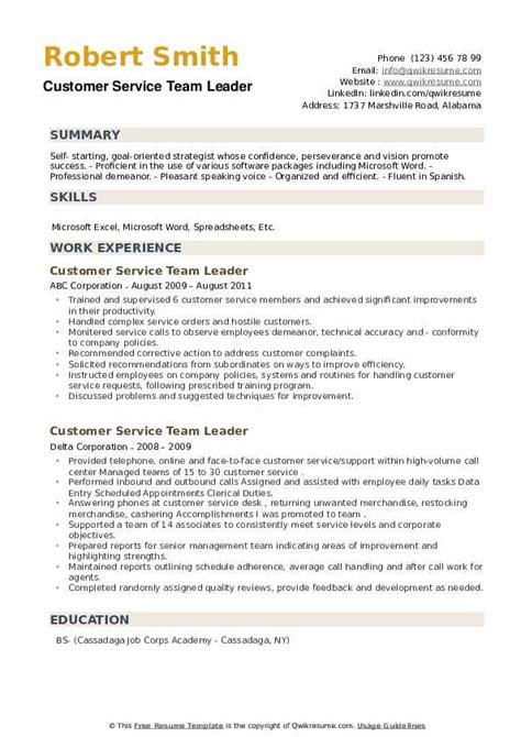 I am a confident communicator who works well with others. Customer Service Team Leader Resume Samples | QwikResume