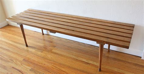 The panel headboard is wrapped in polyester and filled with foam for just the right amount of extra cushion behind your head. Mid Century Modern Slatted Coffee Table Bench | Coffee ...