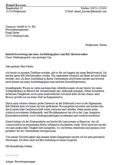 Bewerbung - Mechatroniker/in (Ausbildung) Muster-Vorlage