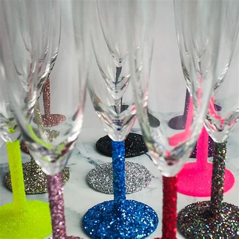6 Glitter Champagne Glasses Etsy