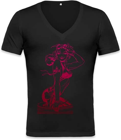 Amazon Styleart Pin Up Comics Babe With Gun Unisex Deep V Neck T