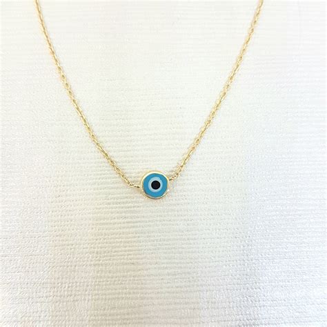 K Real Solid Yellow Gold Evil Eye Pendant Necklace For Women Evil