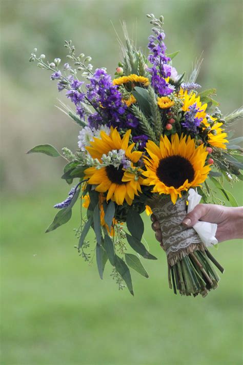 Purple and orange accents also work well in the fall. Lavender larkspur, wheat, sunflowers, eucalyptus wedding ...