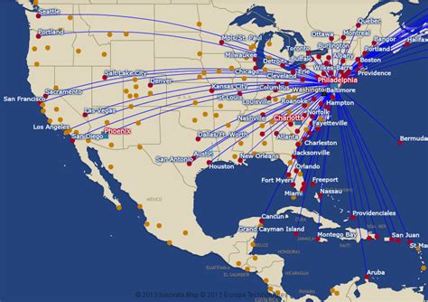 Us Airways Route Map North America From Philadelphia