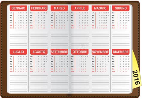Calendario Italiano 2016 Stock De Ilustración Ilustración De Julio
