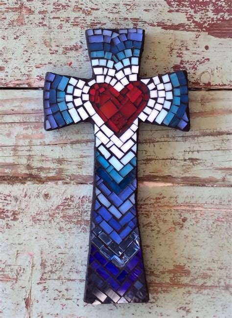 Shades Of Blue Cross Medium Etsy Cross Art Mosaic Crosses Cross